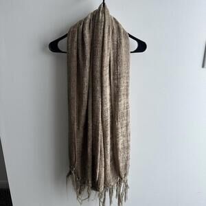 Women’s Scarf Beige Brown Tan With Fringe